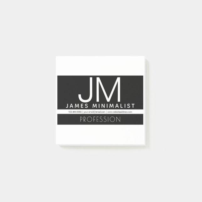Minimal design för modern Professionell | Svartvit Post-it Block (Framsida)