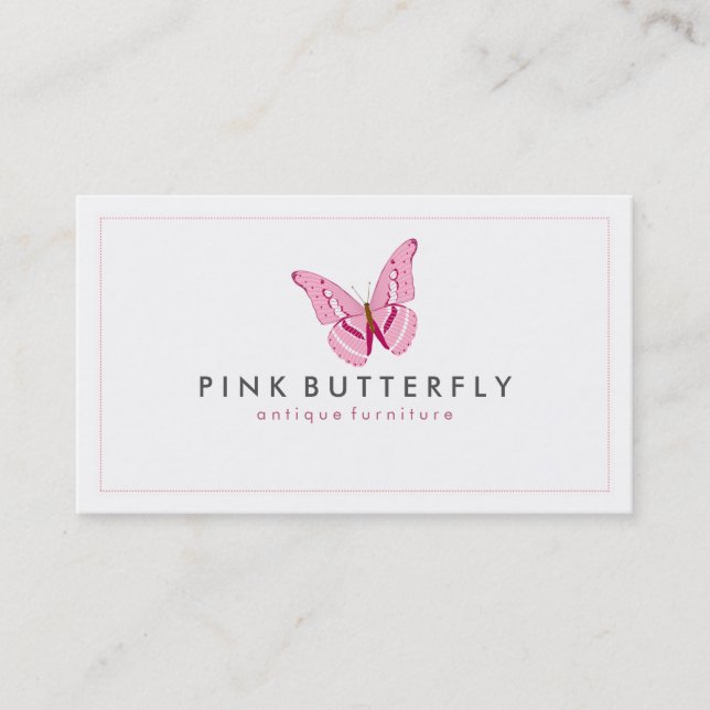 Minimal design för rosa Butterfly White Background Visitkort (Framsida)