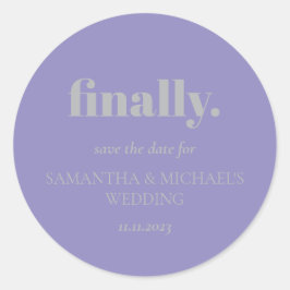 Minimal Design Lavender Silver  Finally Save Date Runt Klistermärke