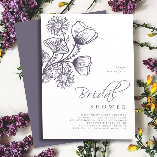 Minimal dispositionskontur för Lavender Blommigt M Inbjudningar (Skapare uppladdad)