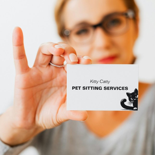 Minimal Djuromsorg tjänst för svartmålning Visitkort (Minimal Black Cat Peeking Pet Sitter Service Business Card)