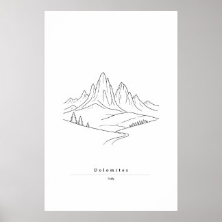 Minimal Dolomites Linje Konst | Italienska Berg Poster
