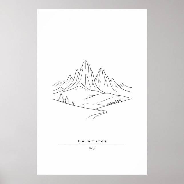 Minimal Dolomites Linje Konst | Italienska Berg Poster (Framsidan)