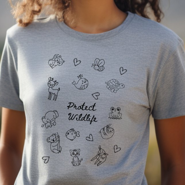 Minimal doodldesign, skydda vilda djur t shirt (Skapare uppladdad)