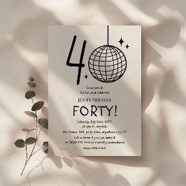 Minimal Doodle 40-års Disco Ball Födelsedag Inbjudningar