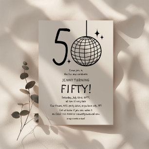 Minimal Doodle 50-års Disco Boll Födelsedag Inbjudningar