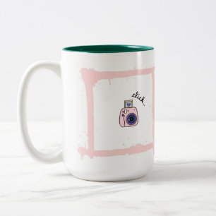 Minimal Doodle Kamera Klick Konst Design Två-Tonad Mugg