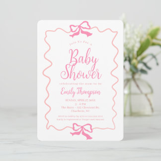 Minimal Doodle Rosa Coquette Bow Girl Baby Shower Inbjudningar
