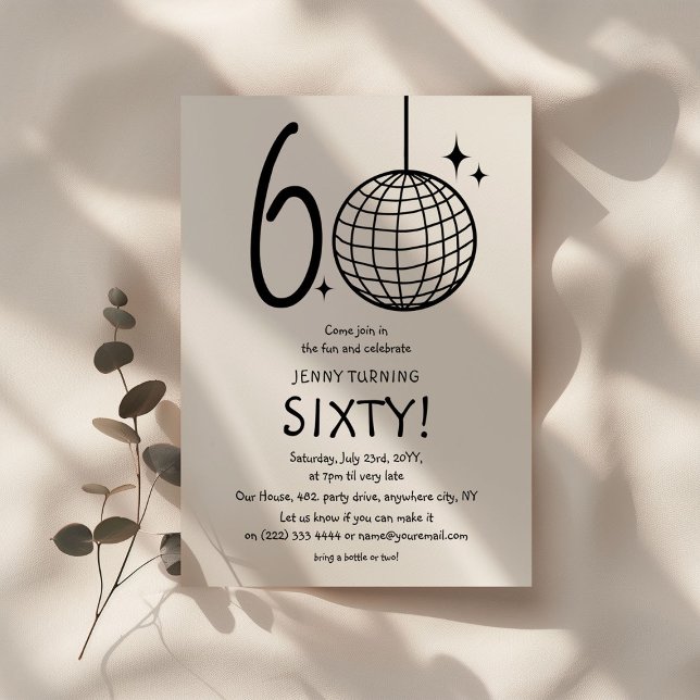 Minimal dörr 60:e Disco Boll födelsedag Inbjudningar (Skapare uppladdad)