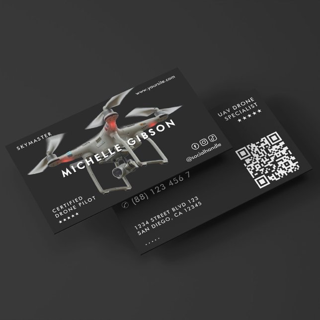 Minimal drönaroperatör UAV professionell mörkgrå Visitkort (Minimal Drone Operator UAV Professional Black Business Card
)
