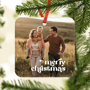 Minimal dubbelsidig retro familjefoto jul julgransprydnad keramik