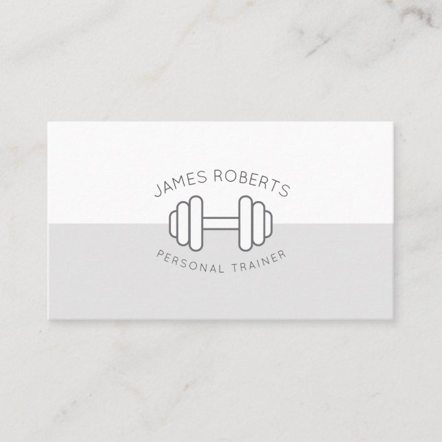 Minimal Dumbbell Personal Trainer Grått & White Visitkort (Framsida)