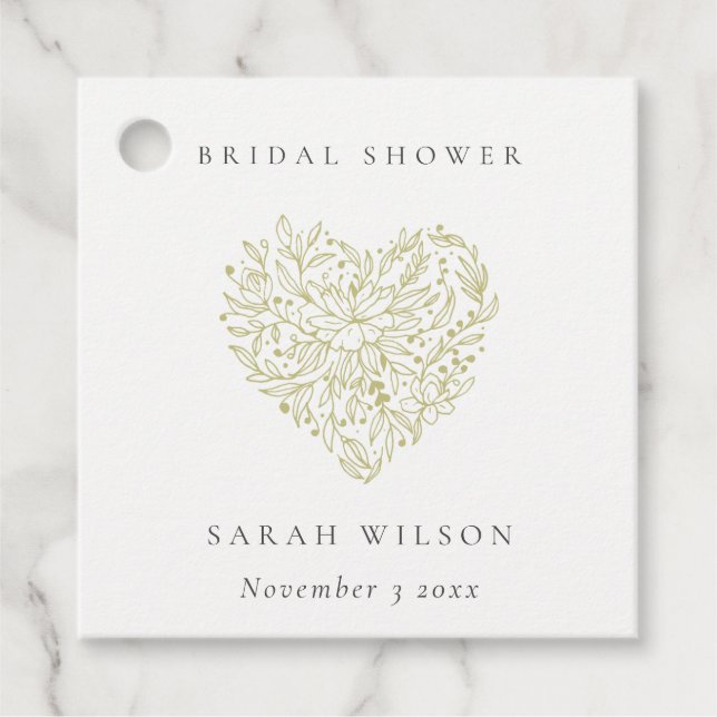 Minimal Dusky Grönt Blommigt Heart-Möhippa Gåvor Etiketter (Framsida)