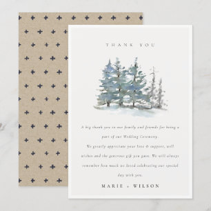 Minimal Dusky Grönt Blue Gräs Träd Skogen Bröllop Tack Kort