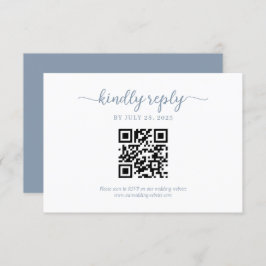 Minimal Dusty Blue Blommigt Monogram QR-kod Bröllo OSA Kort