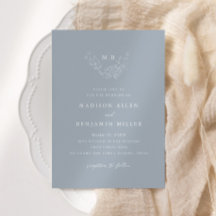 Minimal Dusty Blue Botanical Monogram Bröllop