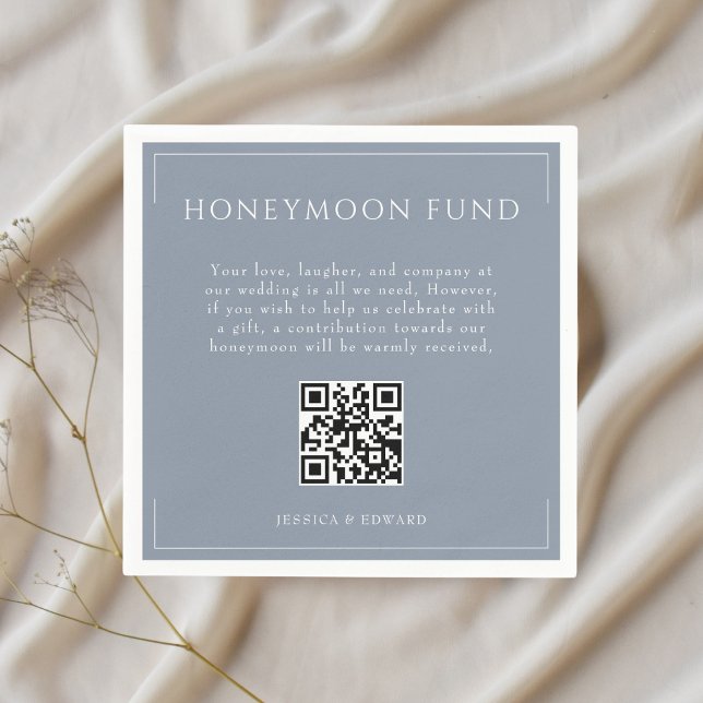 Minimal Dusty Blue Bröllop Honeymoon Fund QR-kod Pappersservett (Skapare uppladdad)