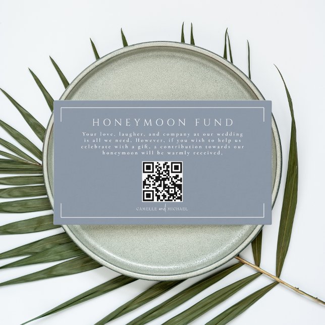 Minimal Dusty Blue Bröllop Honeymoon Fund QR-kod Tilläggskort (Skapare uppladdad)
