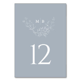 Minimal Dusty Blue Formal Monogram Bröllop Bordsnummer