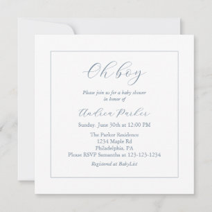 Minimal Dusty Blue Oh Baby Shower Inbjudningar