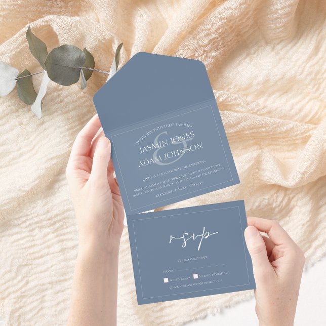 Minimal Dusty Blue Script Bröllop (Skapare uppladdad)
