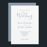 Minimal Dusty Blue Script Bröllop Inbjudningar<br><div class="desc">Detta kort för inbjudan till elegant bröllop och designade inbjudningar har en modern och minimal typografisk utformning med ett dammigt blått färg-system. Redo för dig att anpassa dig med information om din speciella dag. Bläddra i Dusty Blue Modern Script Bröllop Suite om du vill matcha mallobjekt.</div>