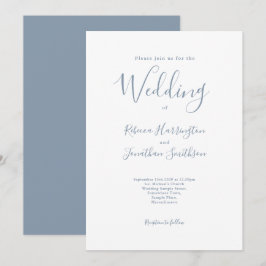 Minimal Dusty Blue Script Bröllop Inbjudningar