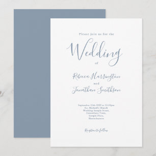 Minimal Dusty Blue Script Bröllop Inbjudningar
