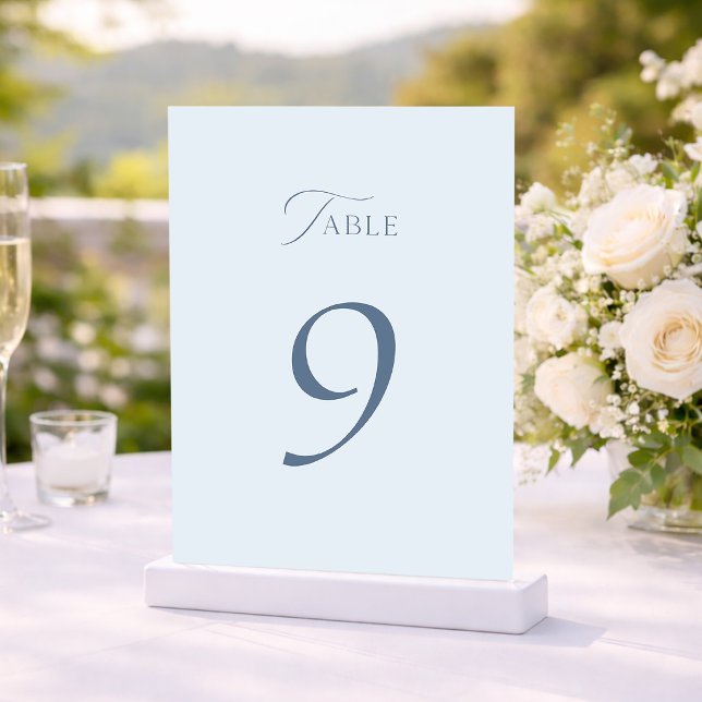 Minimal Dusty Blue Wedding Table Numbers 1–19 Tack Kort (Skapare uppladdad)