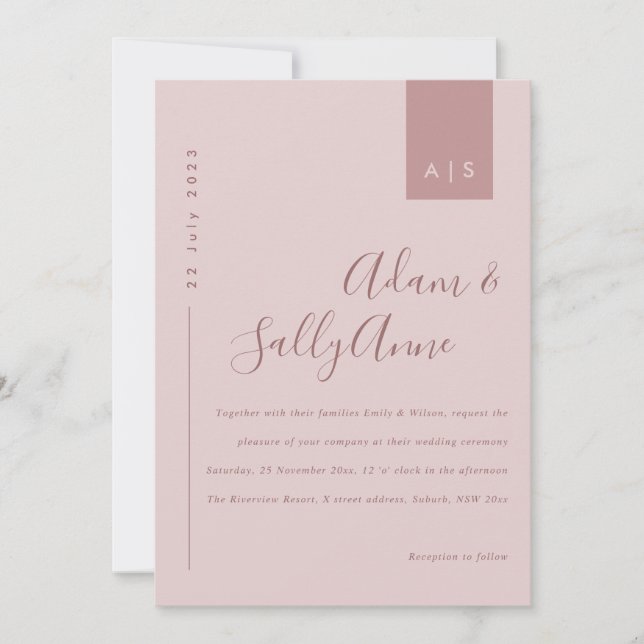 Minimal Dusty Ro Rosa Typography Bröllop Inbjudningar (Framsida)