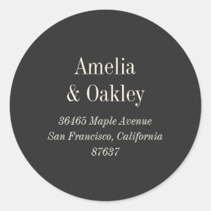 Minimal Ecru Black Elegant bröllop Returadress Runt Klistermärke