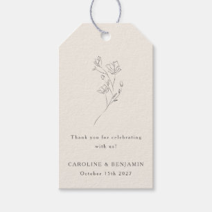 Minimal Ecru Blommigt Line Elegant bröllop Anpassn Presentetikett