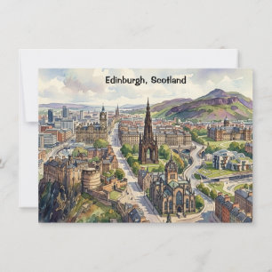 Minimal Edinburgh Skottland Stadsvy Vattenfärg Inbjudningar