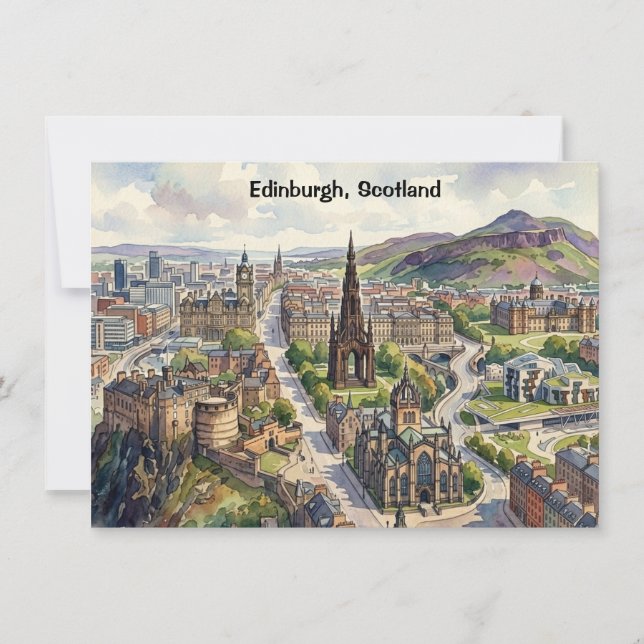 Minimal Edinburgh Skottland Stadsvy Vattenfärg Inbjudningar (Framsida)