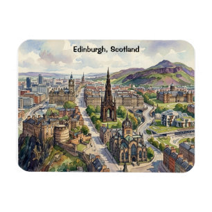 Minimal Edinburgh Skottland Stadsvy Vattenfärg Magnet