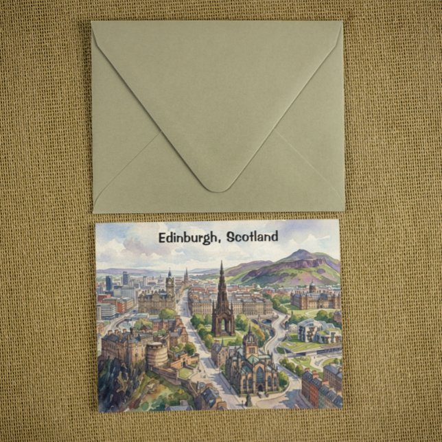 Minimal Edinburgh Skottland Stadsvy Vattenfärg Vykort (Minimal Edinburgh Scotland City View Watercolor Postcard)