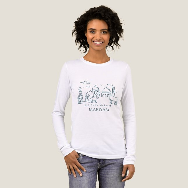 Minimal Eid al Adha Linje Konst Djur Flickor  T Shirt (Hel framsida)