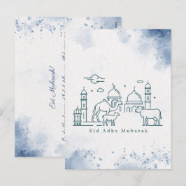 Minimal Eid al Adha-moské och djur Linje Konst Helg Vykort