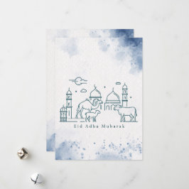 Minimal Eid al Adha-moské och djur Linje Konst Julkort
