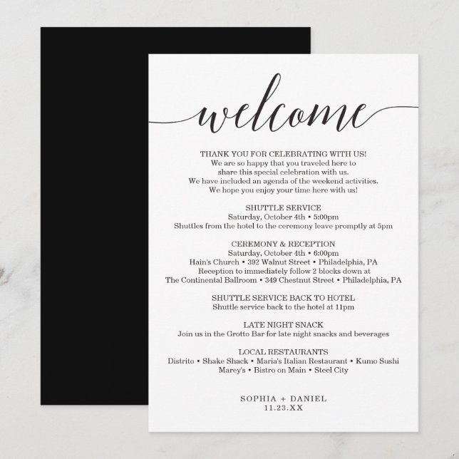 Minimal elegance Bröllop Välkommen Brev Itinerary Inbjudningar (Fram/baksida)