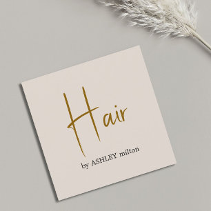 Minimal Elegant Beige fet Hair Salon Fyrkantigt Visitkort