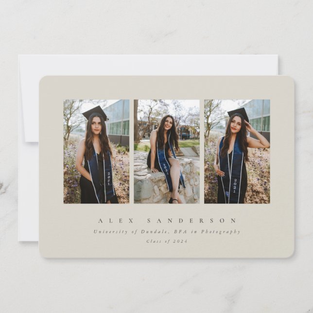 Minimal Elegant Beige Triple Photo Studenten Meddelande (Framsida)