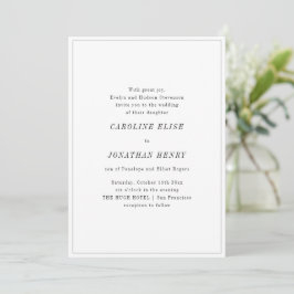 Minimal Elegant Black White Serif Classic Wedding Inbjudningar