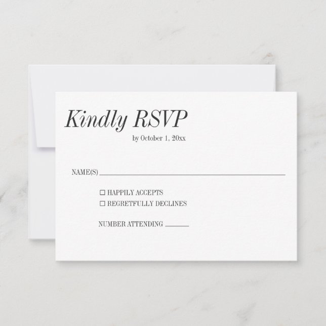 Minimal Elegant Black White Serif Classic Wedding OSA Kort (Framsida)