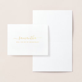 Minimal Elegant blir min Bridesmaid Guld Folierat Kort