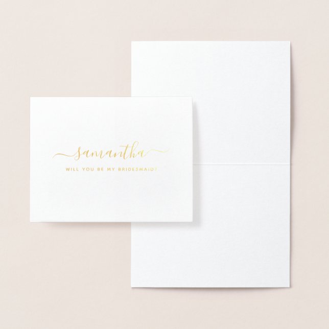 Minimal Elegant blir min Bridesmaid Guld Folierat Kort (Display)