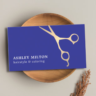 Minimal Elegant Blue Faux Guld Scissor HairStylist Visitkort