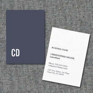 Minimal Elegant Blue White Monogram Consultant Visitkort