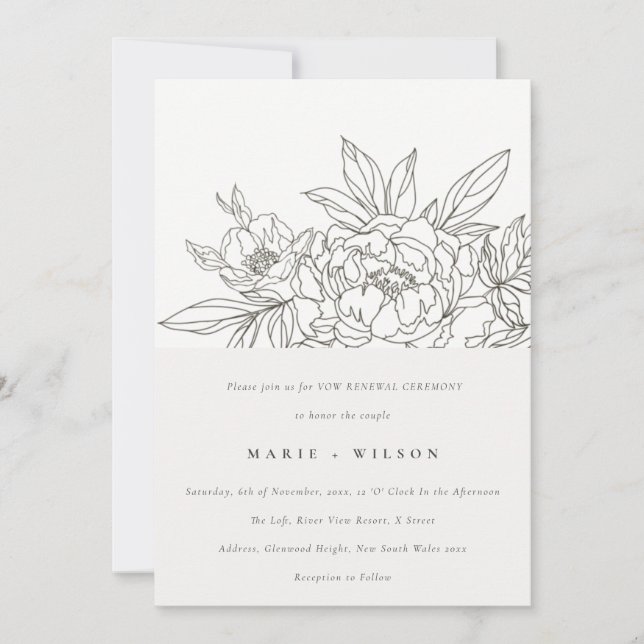 Minimal Elegant Brun Blommigt Sketch Vow Renewal Inbjudningar (Framsida)