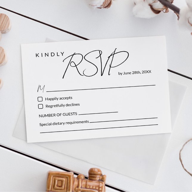 Minimal Elegant Calligraphy Wedding RSVP Card OSA Kort (Skapare uppladdad)